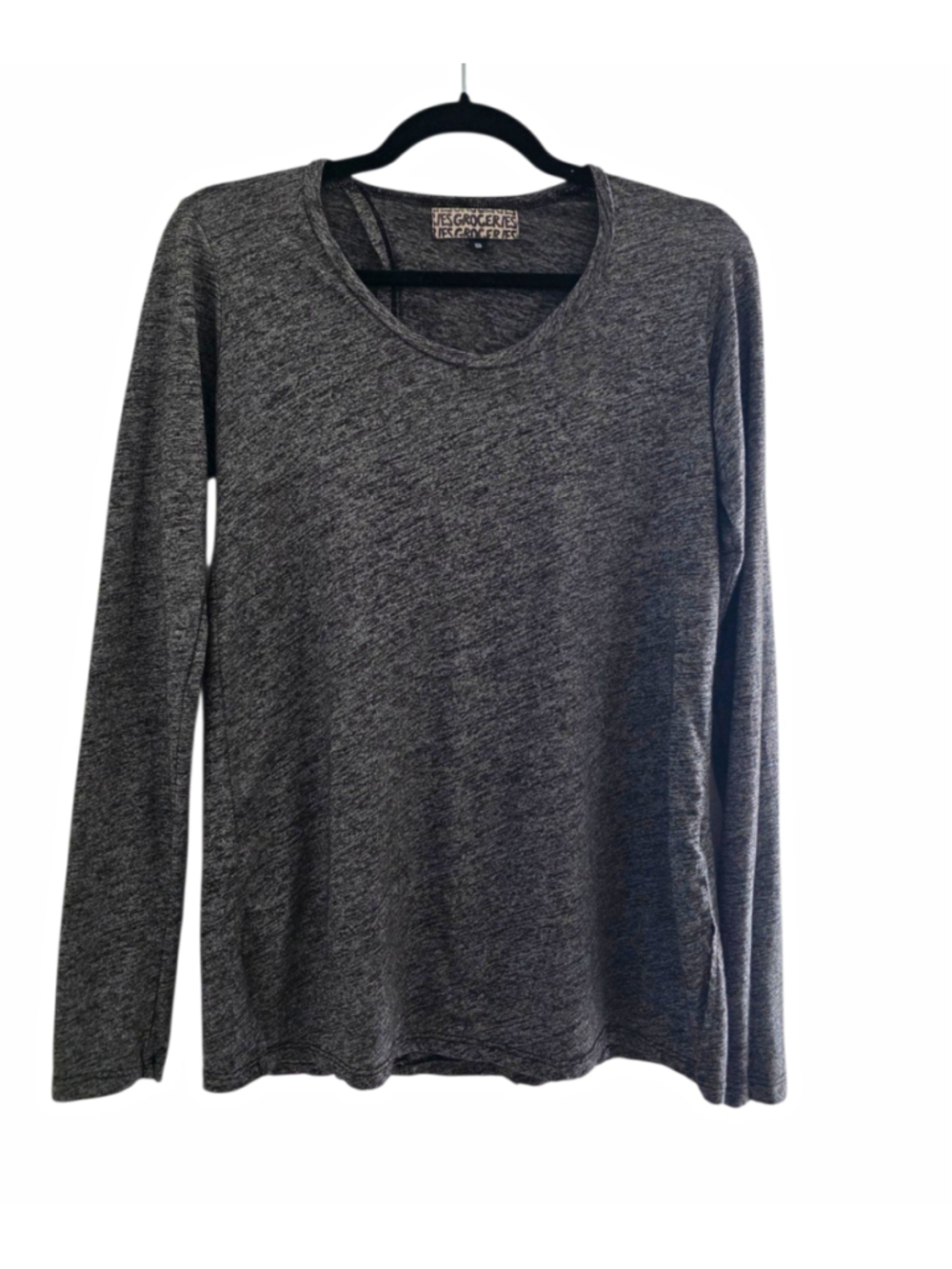 women's t-shirt Les Groceries gray heathered scoop neck long sleeve size s